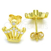 Arete Dormilona 02.336.0052.2 Plata Rodinada, Diseño de Corona, con Zirconia Cubica Blanca, Pulido, Tono Dorado