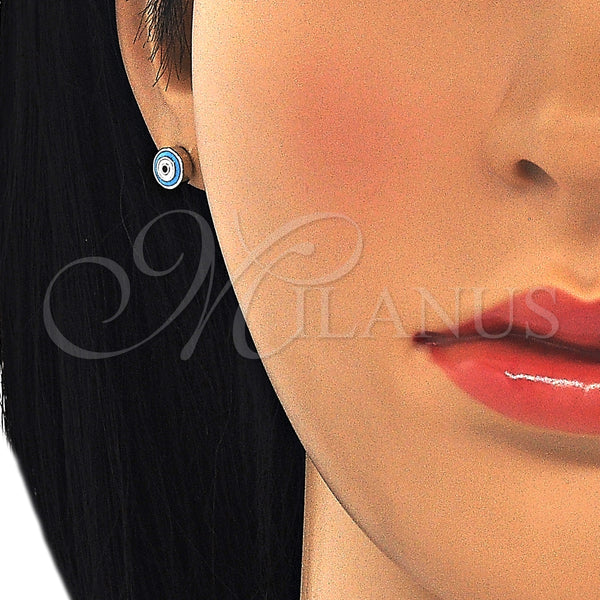 Arete Dormilona 02.336.0092 Plata Rodinada, Diseño de Ojo Griego, Esmaltado Azul claro, Rodinado