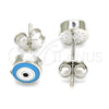 Arete Dormilona 02.336.0092 Plata Rodinada, Diseño de Ojo Griego, Esmaltado Azul claro, Rodinado