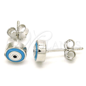 Arete Dormilona 02.336.0092 Plata Rodinada, Diseño de Ojo Griego, Esmaltado Azul claro, Rodinado