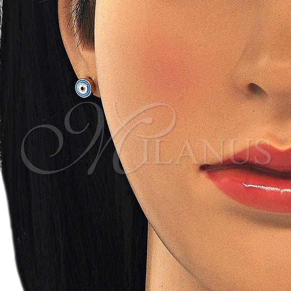 Arete Dormilona 02.336.0092.1 Plata Rodinada, Diseño de Ojo Griego, Esmaltado Azul claro, Tono Rosado