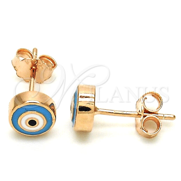 Arete Dormilona 02.336.0092.1 Plata Rodinada, Diseño de Ojo Griego, Esmaltado Azul claro, Tono Rosado