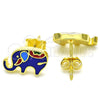 Arete Dormilona 02.336.0093.2 Plata Rodinada, Diseño de Elefante, Esmaltado Azul, Tono Dorado