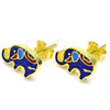 Arete Dormilona 02.336.0093.2 Plata Rodinada, Diseño de Elefante, Esmaltado Azul, Tono Dorado