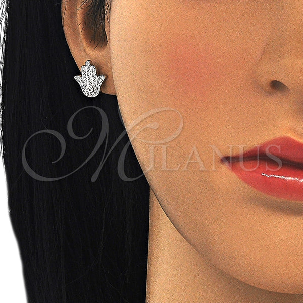 Arete Dormilona 02.336.0095 Plata Rodinada, Diseño de Mano de Dios, con Zirconia Cubica Blanca, Pulido, Rodinado