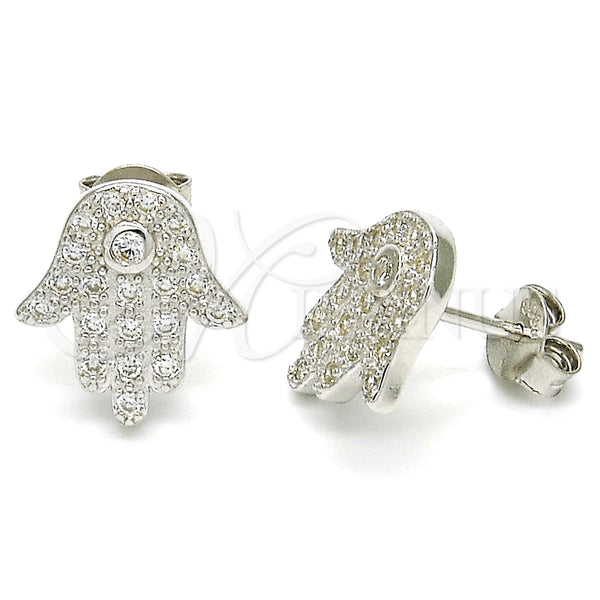 Arete Dormilona 02.336.0095 Plata Rodinada, Diseño de Mano de Dios, con Zirconia Cubica Blanca, Pulido, Rodinado