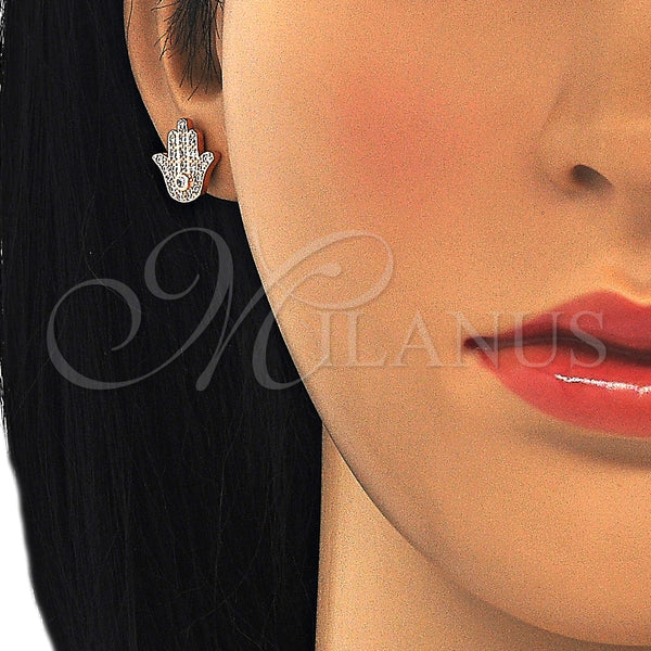 Arete Dormilona 02.336.0095.1 Plata Rodinada, Diseño de Mano de Dios, con Zirconia Cubica Blanca, Pulido, Tono Rosado
