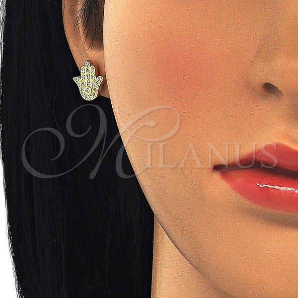 Arete Dormilona 02.336.0095.2 Plata Rodinada, Diseño de Mano de Dios, con Zirconia Cubica Blanca, Pulido, Tono Dorado