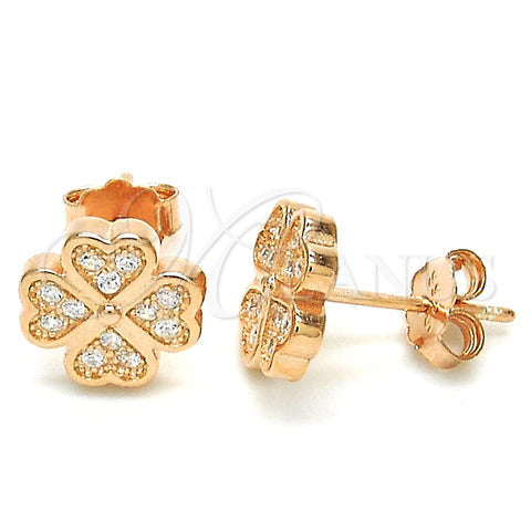 Arete Dormilona 02.336.0096.1 Plata Rodinada, Diseño de Trébol de Cuatro Hojas, con Blanca Micro Pave, Pulido, Tono Rosado