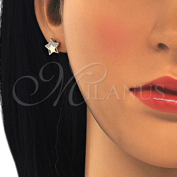 Arete Dormilona 02.336.0042.1 Plata Rodinada, Diseño de Estrella, con Blanca Micro Pave, Pulido, Tono Rosado