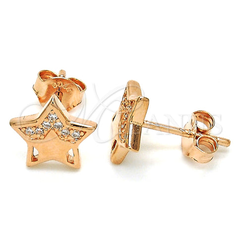 Arete Dormilona 02.336.0042.1 Plata Rodinada, Diseño de Estrella, con Blanca Micro Pave, Pulido, Tono Rosado