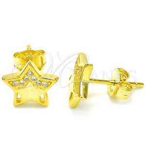 Arete Dormilona 02.336.0042.2 Plata Rodinada, Diseño de Estrella, con Blanca Micro Pave, Pulido, Tono Dorado