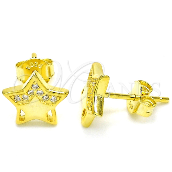 Arete Dormilona 02.336.0042.2 Plata Rodinada, Diseño de Estrella, con Blanca Micro Pave, Pulido, Tono Dorado