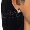 Arete Dormilona 02.336.0098 Plata Rodinada, Diseño de Cisne, con Zirconia Cubica Negro y Cristal Blanca, Pulido, Rodinado