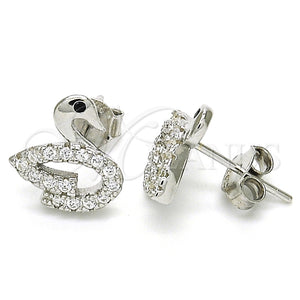 Arete Dormilona 02.336.0098 Plata Rodinada, Diseño de Cisne, con Zirconia Cubica Negro y Cristal Blanca, Pulido, Rodinado
