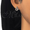 Arete Dormilona 02.336.0098.1 Plata Rodinada, Diseño de Cisne, con Zirconia Cubica Negro y Cristal Blanca, Pulido, Tono Rosado