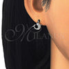 Arete Dormilona 02.336.0099 Plata Rodinada, Diseño de Delfín, con Micro Pave Negro y Blanca, Pulido, Rodinado
