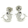 Arete Dormilona 02.336.0099 Plata Rodinada, Diseño de Delfín, con Micro Pave Negro y Blanca, Pulido, Rodinado