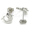 Arete Dormilona 02.336.0099 Plata Rodinada, Diseño de Delfín, con Micro Pave Negro y Blanca, Pulido, Rodinado