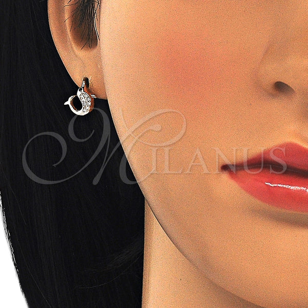 Arete Dormilona 02.336.0099.1 Plata Rodinada, Diseño de Delfín, con Micro Pave Blanca y Negro, Pulido, Tono Rosado