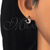 Arete Dormilona 02.336.0099.1 Plata Rodinada, Diseño de Delfín, con Micro Pave Blanca y Negro, Pulido, Tono Rosado