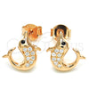 Arete Dormilona 02.336.0099.1 Plata Rodinada, Diseño de Delfín, con Micro Pave Blanca y Negro, Pulido, Tono Rosado
