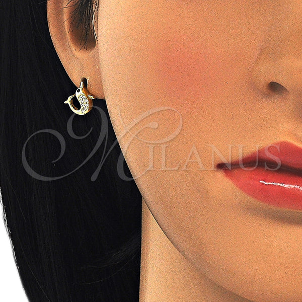 Arete Dormilona 02.336.0099.2 Plata Rodinada, Diseño de Delfín, con Micro Pave Blanca y Negro, Pulido, Tono Dorado