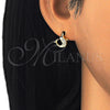 Arete Dormilona 02.336.0099.2 Plata Rodinada, Diseño de Delfín, con Micro Pave Blanca y Negro, Pulido, Tono Dorado