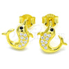 Arete Dormilona 02.336.0099.2 Plata Rodinada, Diseño de Delfín, con Micro Pave Blanca y Negro, Pulido, Tono Dorado