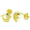 Arete Dormilona 02.336.0099.2 Plata Rodinada, Diseño de Delfín, con Micro Pave Blanca y Negro, Pulido, Tono Dorado