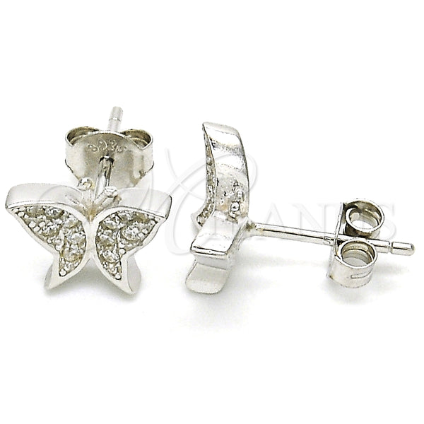 Arete Dormilona 02.336.0101 Plata Rodinada, Diseño de Mariposa, con Micro Pave Blanca, Pulido, Rodinado
