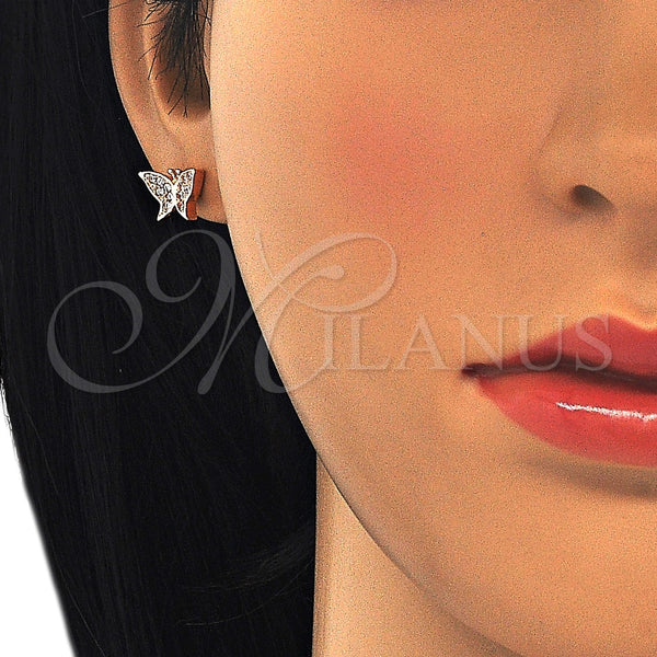 Arete Dormilona 02.336.0101.1 Plata Rodinada, Diseño de Mariposa, con Micro Pave Blanca, Pulido, Tono Rosado