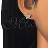 Arete Dormilona 02.336.0101.1 Plata Rodinada, Diseño de Mariposa, con Micro Pave Blanca, Pulido, Tono Rosado