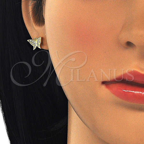 Arete Dormilona 02.336.0101.2 Plata Rodinada, Diseño de Mariposa, con Micro Pave Blanca, Pulido, Tono Dorado