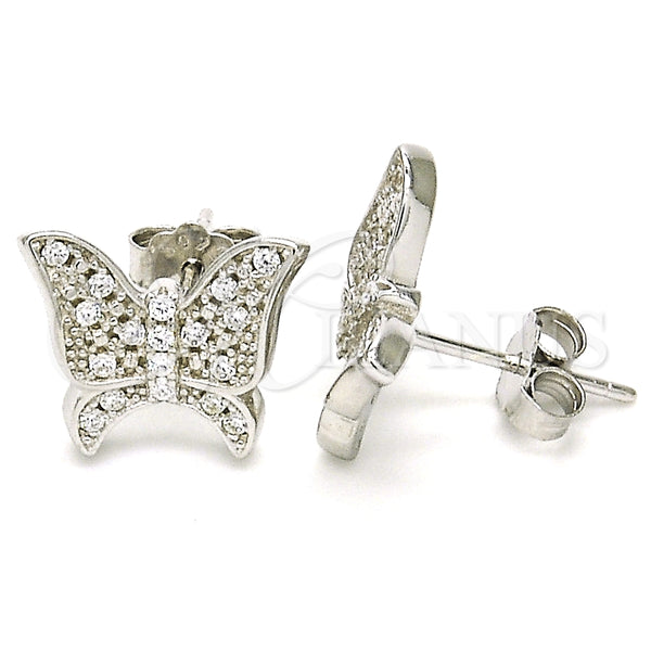 Arete Dormilona 02.336.0102 Plata Rodinada, Diseño de Mariposa, con Micro Pave Blanca, Pulido, Rodinado