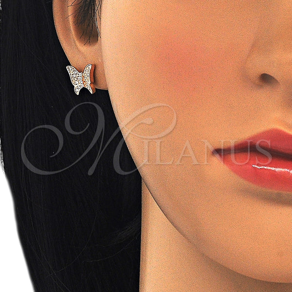 Arete Dormilona 02.336.0102.1 Plata Rodinada, Diseño de Mariposa, con Micro Pave Blanca, Pulido, Tono Rosado