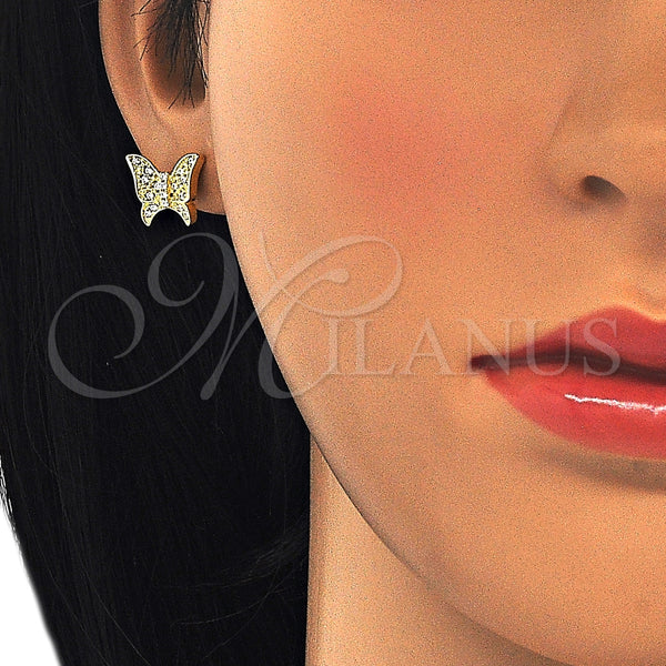 Arete Dormilona 02.336.0102.2 Plata Rodinada, Diseño de Mariposa, con Micro Pave Blanca, Pulido, Tono Dorado