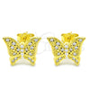 Arete Dormilona 02.336.0102.2 Plata Rodinada, Diseño de Mariposa, con Micro Pave Blanca, Pulido, Tono Dorado