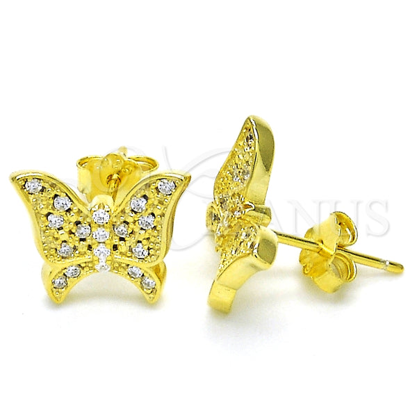Arete Dormilona 02.336.0102.2 Plata Rodinada, Diseño de Mariposa, con Micro Pave Blanca, Pulido, Tono Dorado
