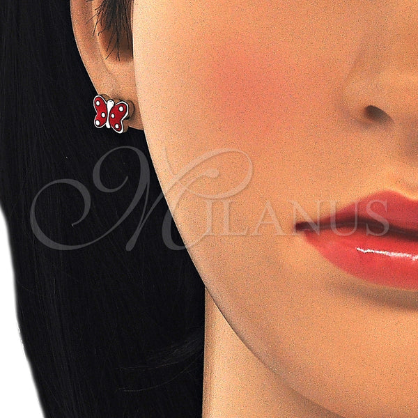 Arete Dormilona 02.336.0103 Plata Rodinada, Diseño de Mariposa, Esmaltado Rojo, Rodinado