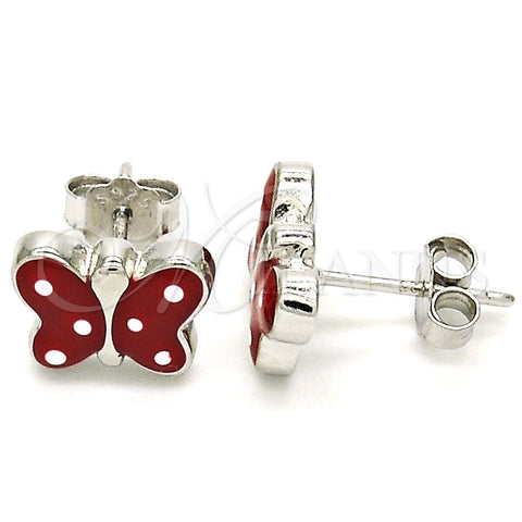 Arete Dormilona 02.336.0103 Plata Rodinada, Diseño de Mariposa, Esmaltado Rojo, Rodinado