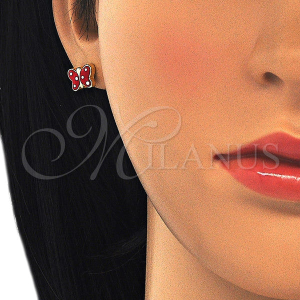 Arete Dormilona 02.336.0103.2 Plata Rodinada, Diseño de Mariposa, Esmaltado Rojo, Tono Dorado