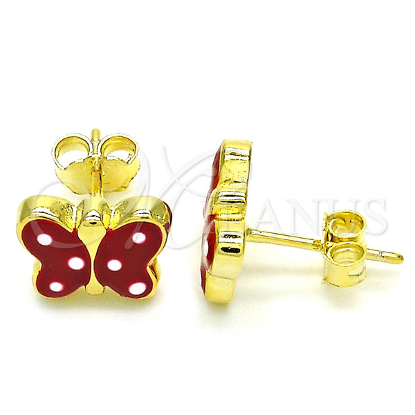 Arete Dormilona 02.336.0103.2 Plata Rodinada, Diseño de Mariposa, Esmaltado Rojo, Tono Dorado
