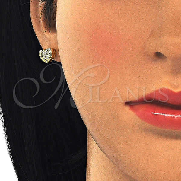 Arete Dormilona 02.336.0104.2 Plata Rodinada, Diseño de Corazón, con Micro Pave Blanca, Pulido, Tono Dorado