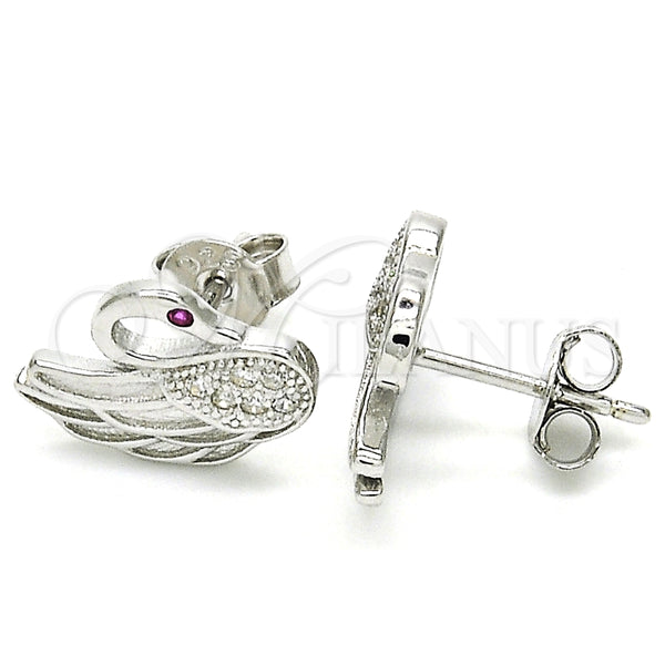Arete Dormilona 02.336.0105 Plata Rodinada, Diseño de Cisne, con Micro Pave Rubi y Blanca, Pulido, Rodinado