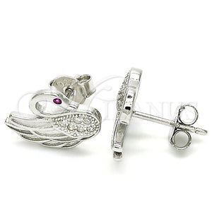 Arete Dormilona 02.336.0105 Plata Rodinada, Diseño de Cisne, con Micro Pave Rubi y Blanca, Pulido, Rodinado