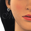 Arete Dormilona 02.336.0106 Plata Rodinada, Diseño de Corazón, con Blanca Micro Pave, Pulido, Rodinado