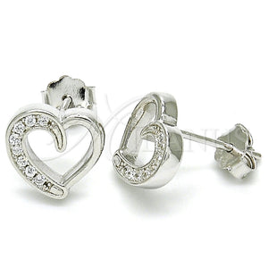 Arete Dormilona 02.336.0106 Plata Rodinada, Diseño de Corazón, con Micro Pave Blanca, Pulido, Rodinado