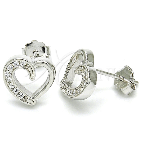 Arete Dormilona 02.336.0106 Plata Rodinada, Diseño de Corazón, con Micro Pave Blanca, Pulido, Rodinado