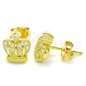 Arete Dormilona 02.336.0107.2 Plata Rodinada, Diseño de Corona, con Zirconia Cubica Blanca, Pulido, Tono Dorado